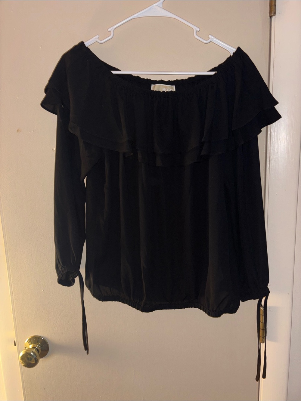 Michael Kors Black Off-the-Shoulder Ruffle Blouse